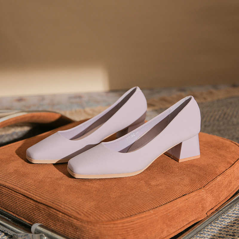 new comfortable and versatile single shoes casual and not tiring Thick heel square toe womens single shoes for spring summer autumn and winter 55CM