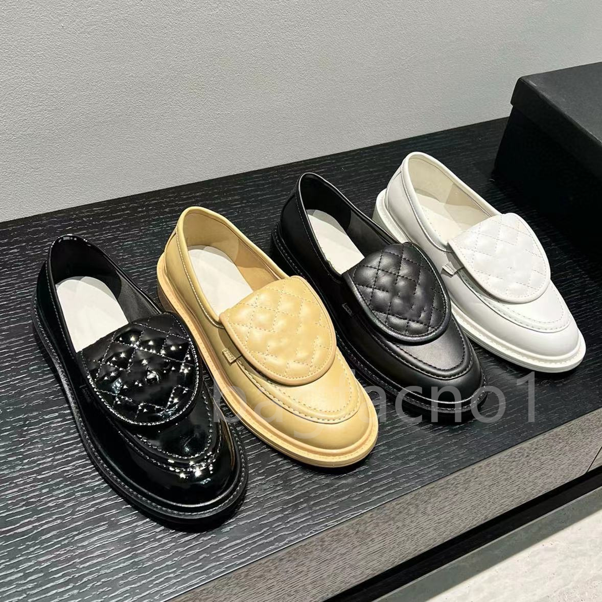 24P Designer Women's Loafers,Flat Mule Shoes, Lambskin Materialwith Gold Decorative Stitching,100% Genuine Leather, Sizes 35-42