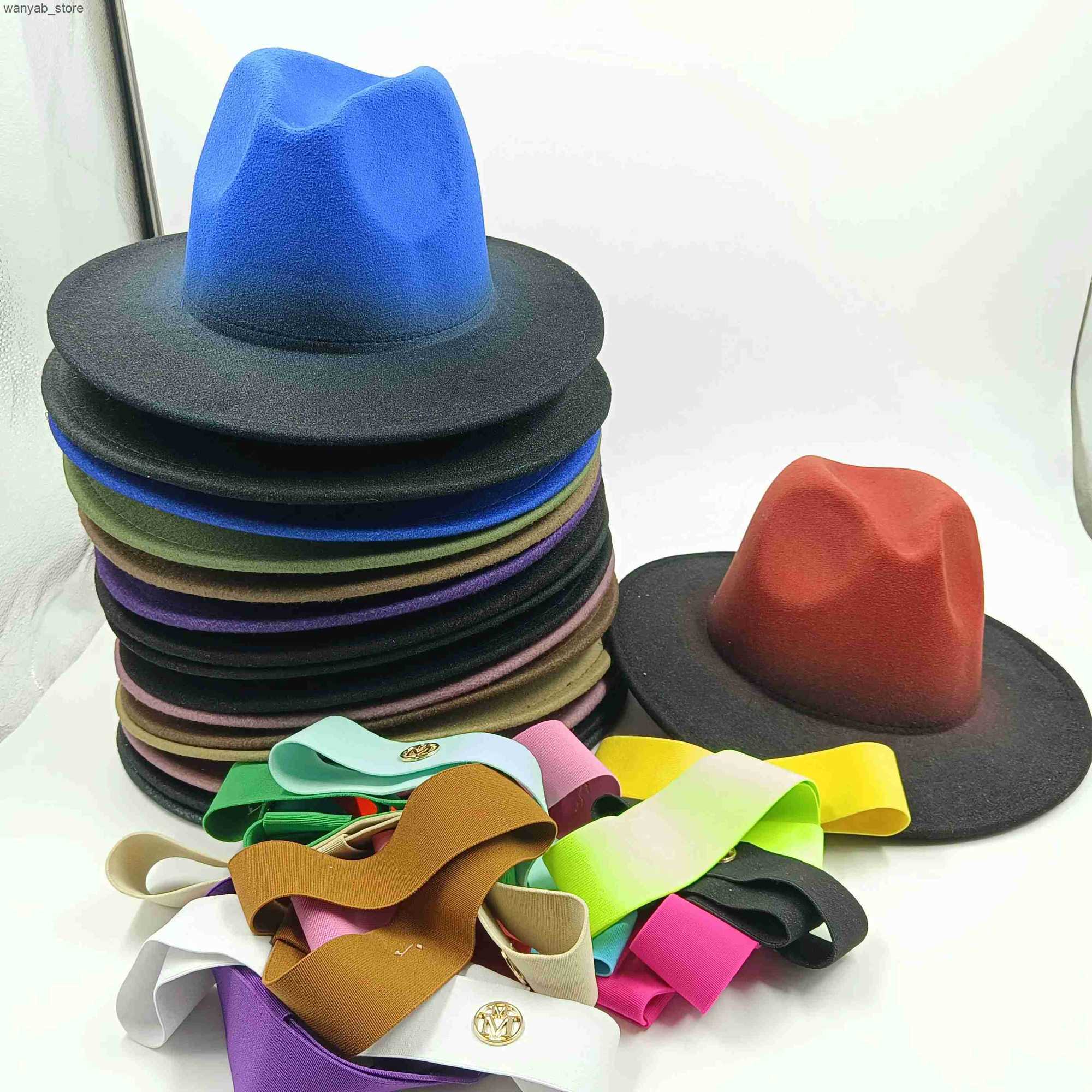 Wide Brim Hats Bucket Hats Double Fedora Hat Mens and Womens Jazz Hat Dual Color Gradient Pattern New Tie Dyed Fedora Hat Autumn Classic Hat sombrero 
