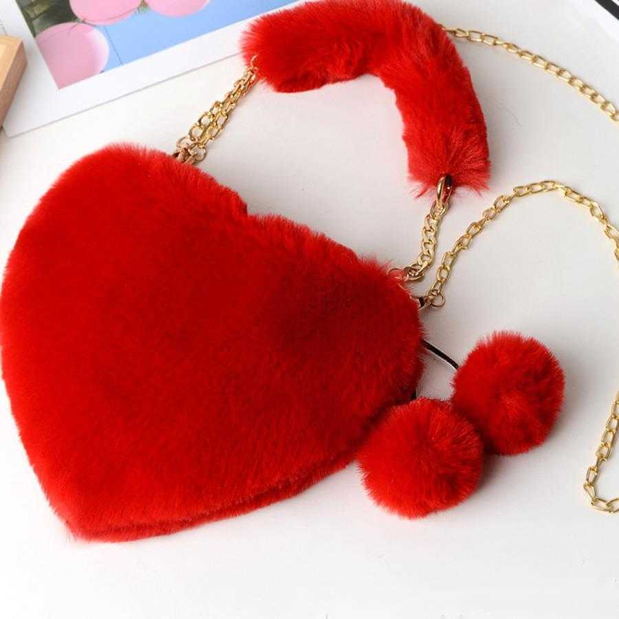 Fashion Plush Heart-shaped Designer Bag WoMens Handbag Diagonally Crossed Hand Tote Bag Peach Heart Fur Coin Purse 241104