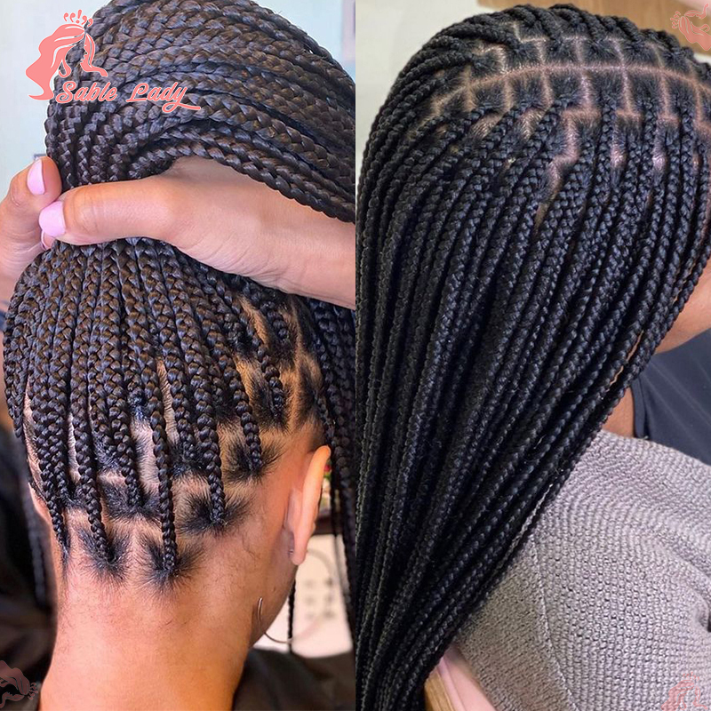 36" Synthetic Knotless Box Braided For Women Cornrow Wigs Full Lace Braids Wig Black Braiding Hair