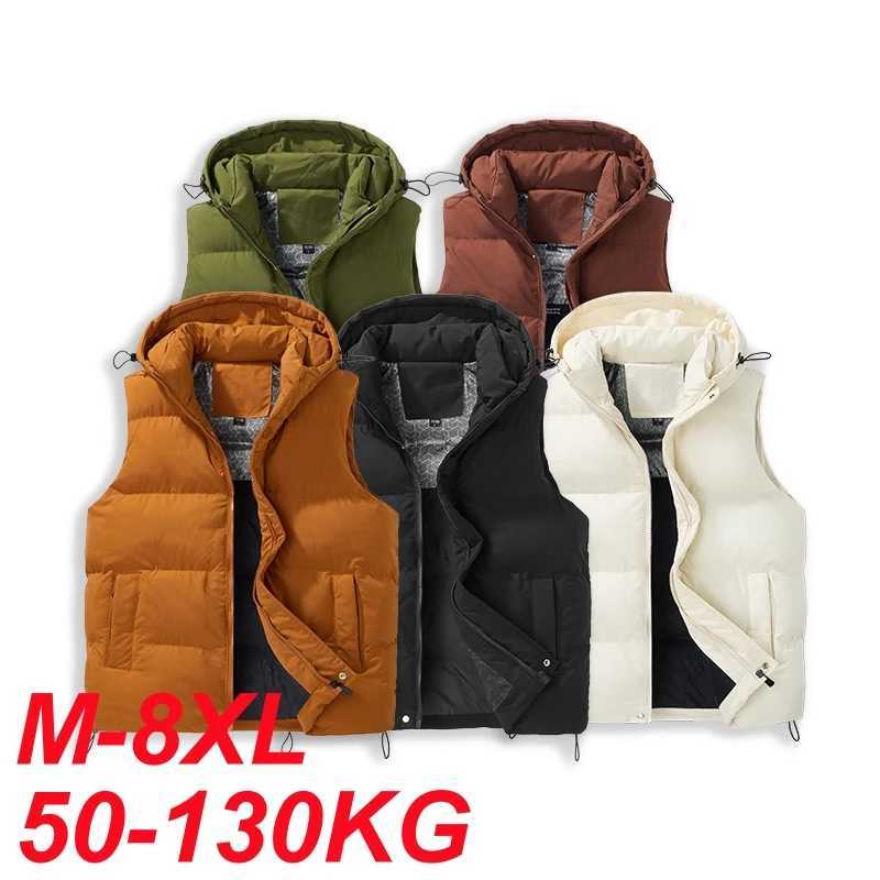Men's Down Parkas Plus Size 8xl 7xl 6xl Mens Vest Jacket Winter Waterproof Warm Sleeveless Coat Hooded Casual Vest Men Autumn Thicken Waistcoat z