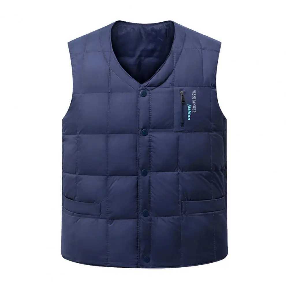 Men's Down Parkas Winter Mens Vest Casual Padded Plush Single-breasted Sleeveless Winter Jacket Fashion V-neck Warm Fishing Vest Clothing Jacket 