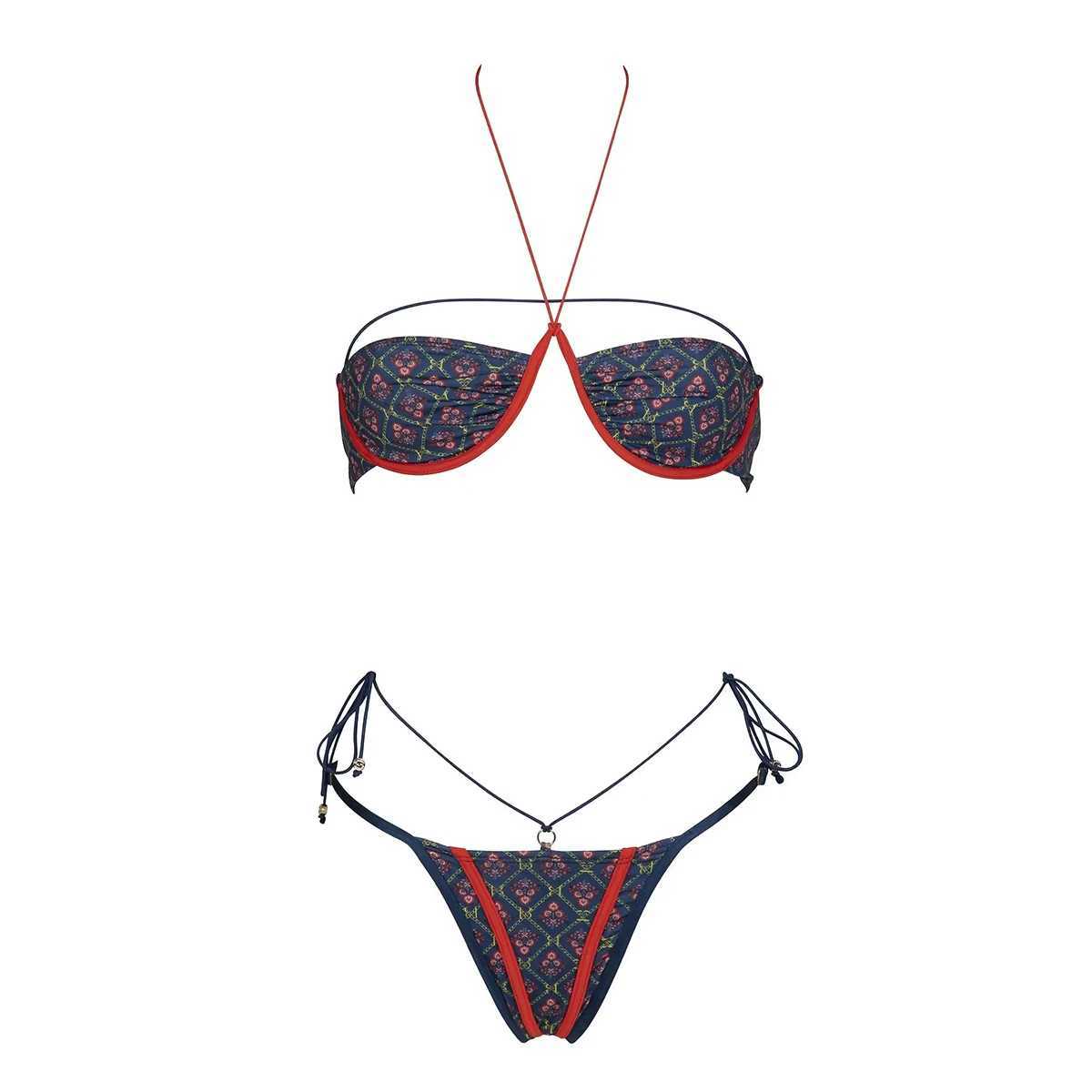 Women's Swimwear Push bikini sexy womens swimsuit womens swimsuit 2024 bikini set bandage swimsuit beach suit thong H241130