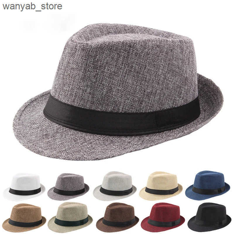 Wide Brim Hats Bucket Hats Trendy Wide Brim Men Straw Hat Women Summer Solid Color Fedoras Jazz Sun Cap Outdoor Casual Panama Cowboy Hats L240910
