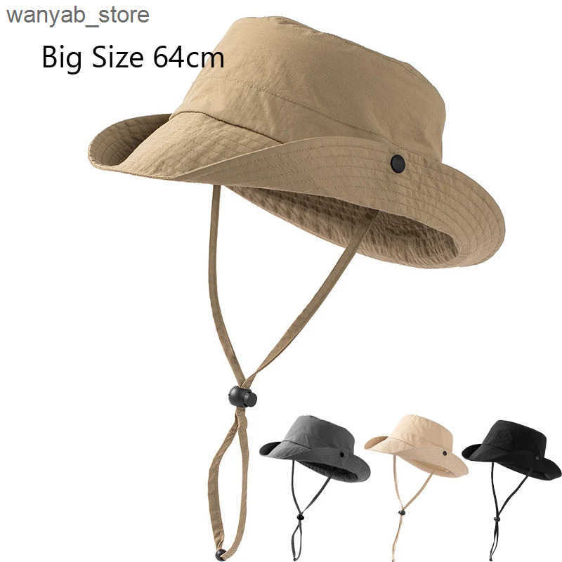 Wide Brim Hats Bucket Plus Size Hat Men Women Summer Sun Protection Outdoor Waterproof Big XL Breathable Fisherman Panama Bob L240910