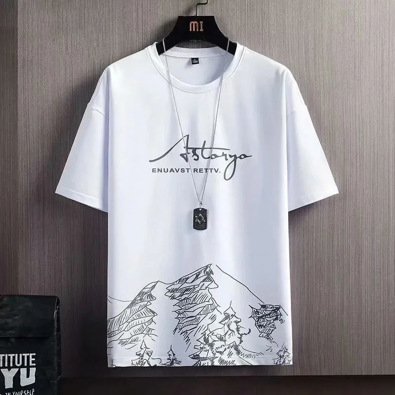 Summer Fashion Letter Printed Short Sleeve Tshirt And Shorts Two Piece Sets Quick Drying Loose Mens Tracksuit 240419