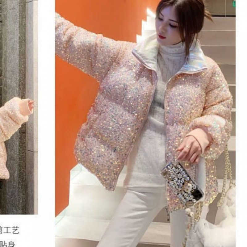 Parkas Women's Down Sequin Down Cotton-Padded Women 2024 New Trend Cotton-Padded Winter Short Bread Network Red Coat Coat Korean Version Loose Y2