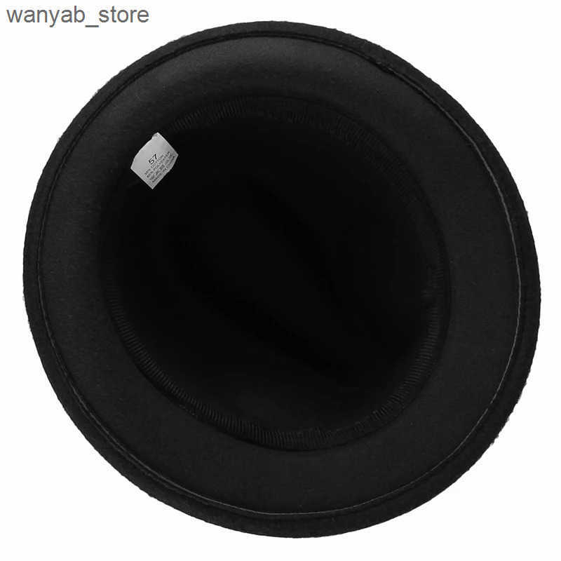 Wide Brim Hats Bucket Hats Vintage Black Felt Jazz Hats for Men Women Short Brim Gentleman Soft Trilby Fedora Hat with Feather L240910