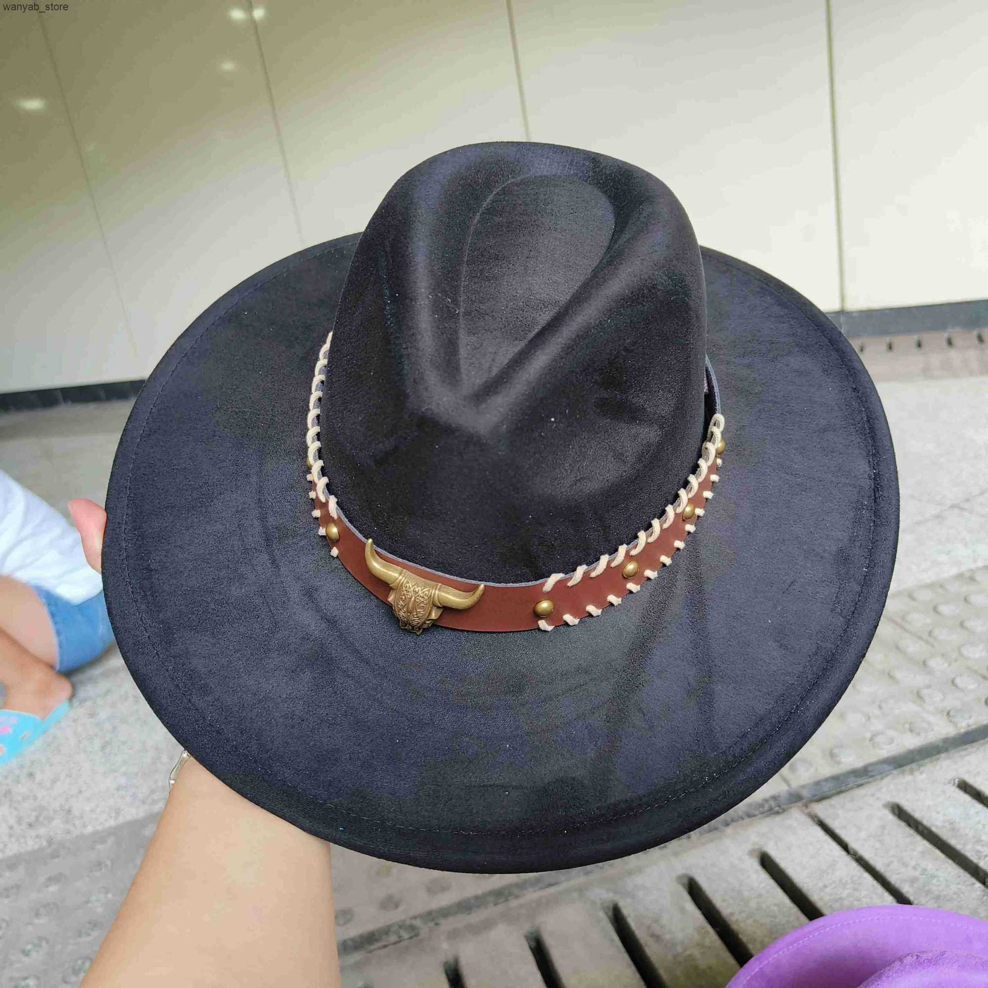 Wide Brim Hats Bucket Hats Ethnic style suede fedora hat retro fashion large brim hat men women hat top hat flat soft hat wholesale sombrero hombre L2