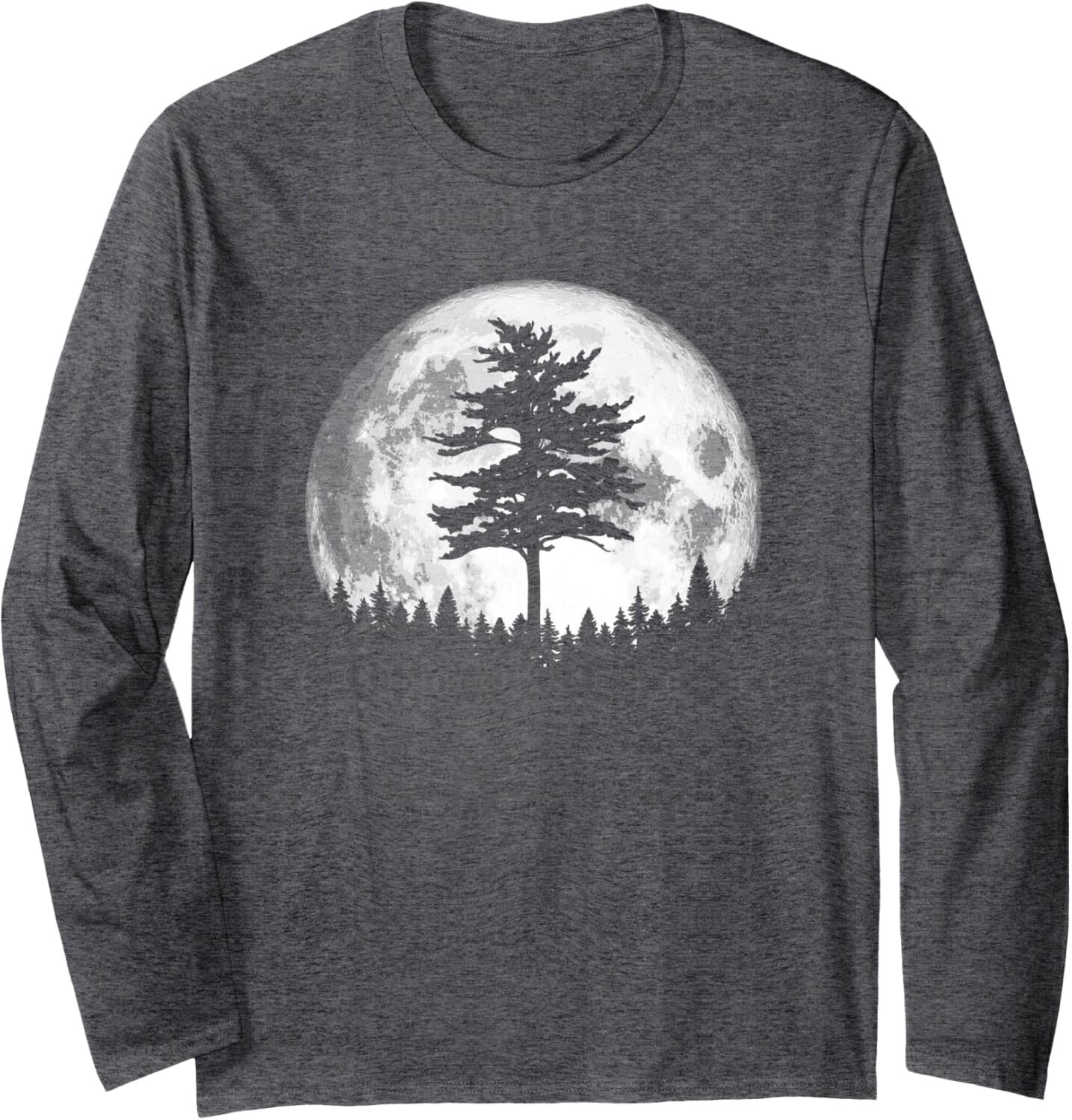 Long Sleeve Shirts for Men sweatshirt Retro Full Moon Minimalist Pine Tree Vintage Graphic Long Sleeve Tee Streetwear Casual tops clothes Fashionable 