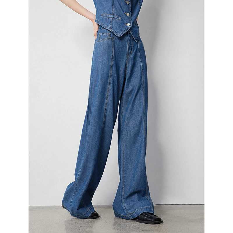 Women's Jeans TOYOUTH Womens Denim Jeans 2024 Autumn New Collection Splicing Wide Leg Stright Towing Versatile Pants H241130