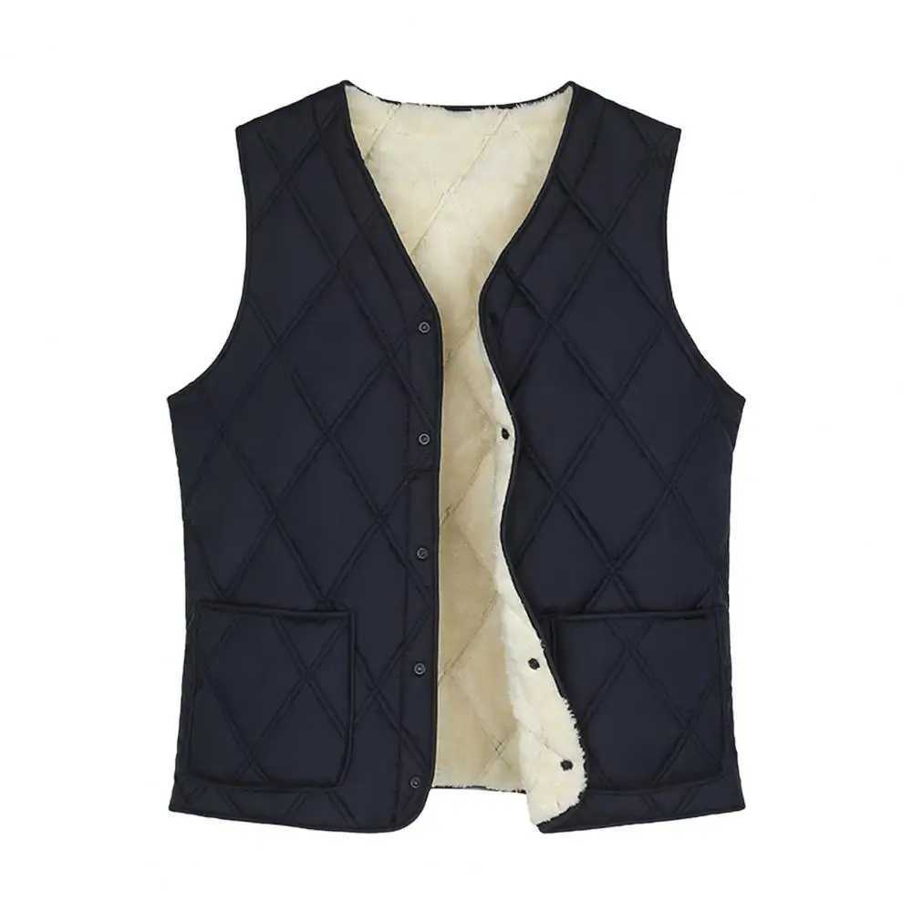 Men's Down Parkas Men Quilted Vest Stylish Mens Velvet Quilted Waistcoat with Plush Lining V-neck Single-breasted Winter Vest for Cold Weather z2