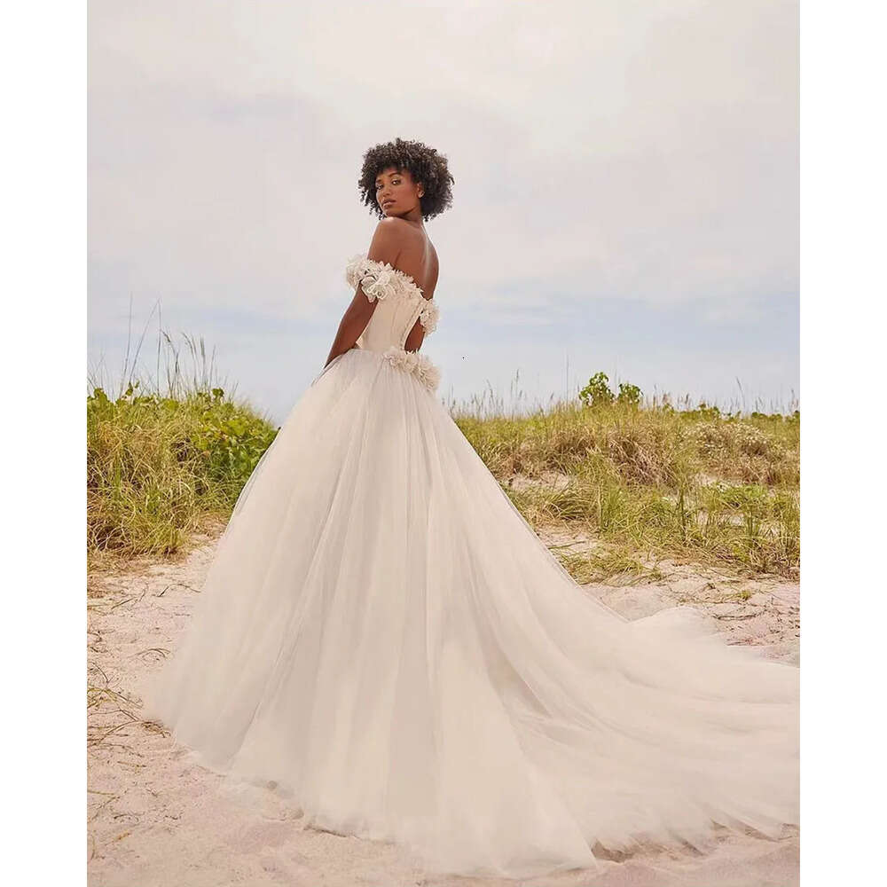 Stain Classic Off A Shoulder Line Wedding Dress Plus Size Backless Bridal Gown Sweetheart Tulle Chiffon Vestidos De Novia