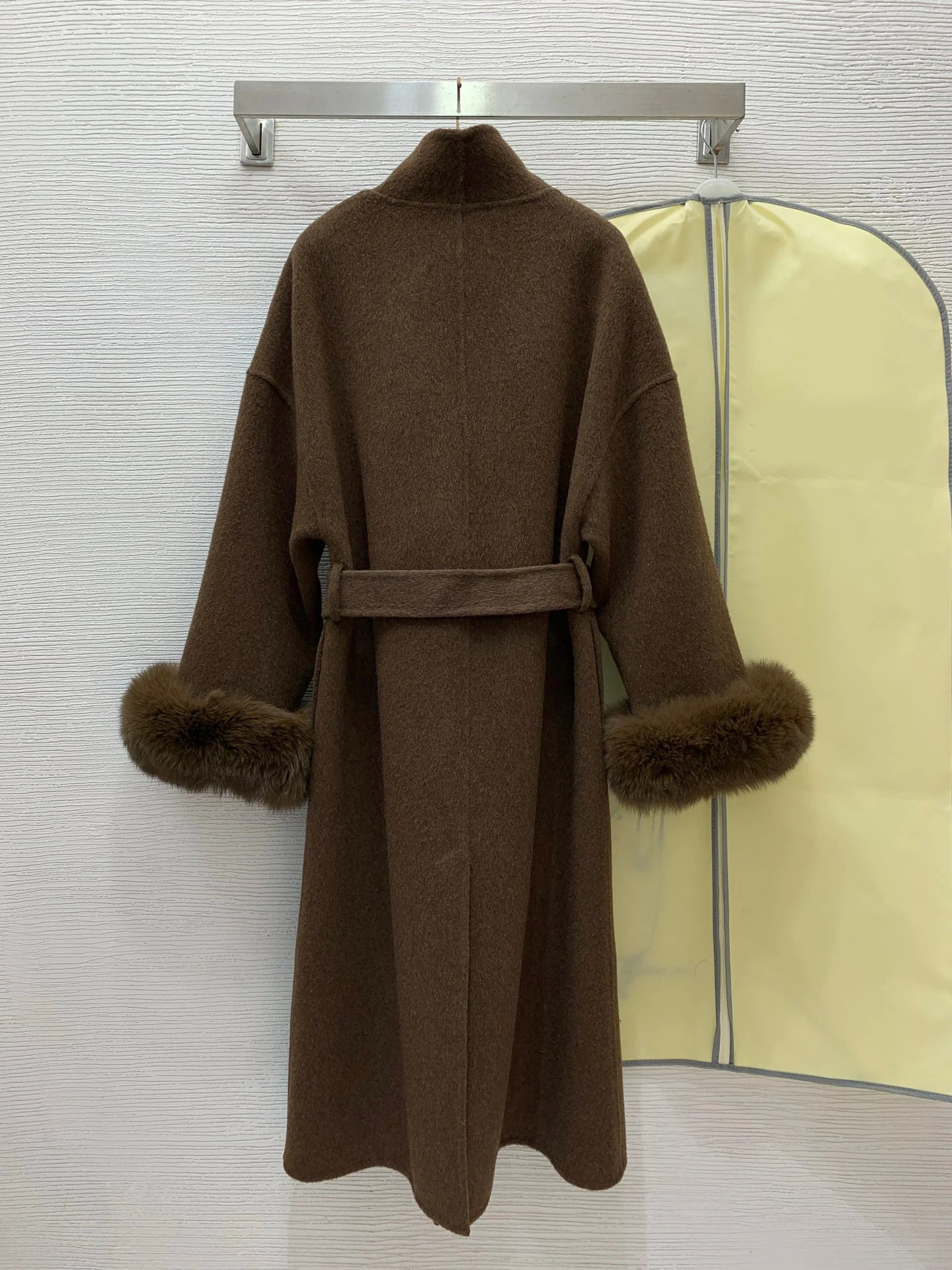 womens woolen coat doublesided fur collar decoration large lapelmedium long 241129