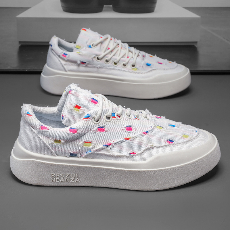 New men's flat bottomed work and leisure board with leather surface, low cut elastic band, multifunctional white shoes, men's shoes, designe