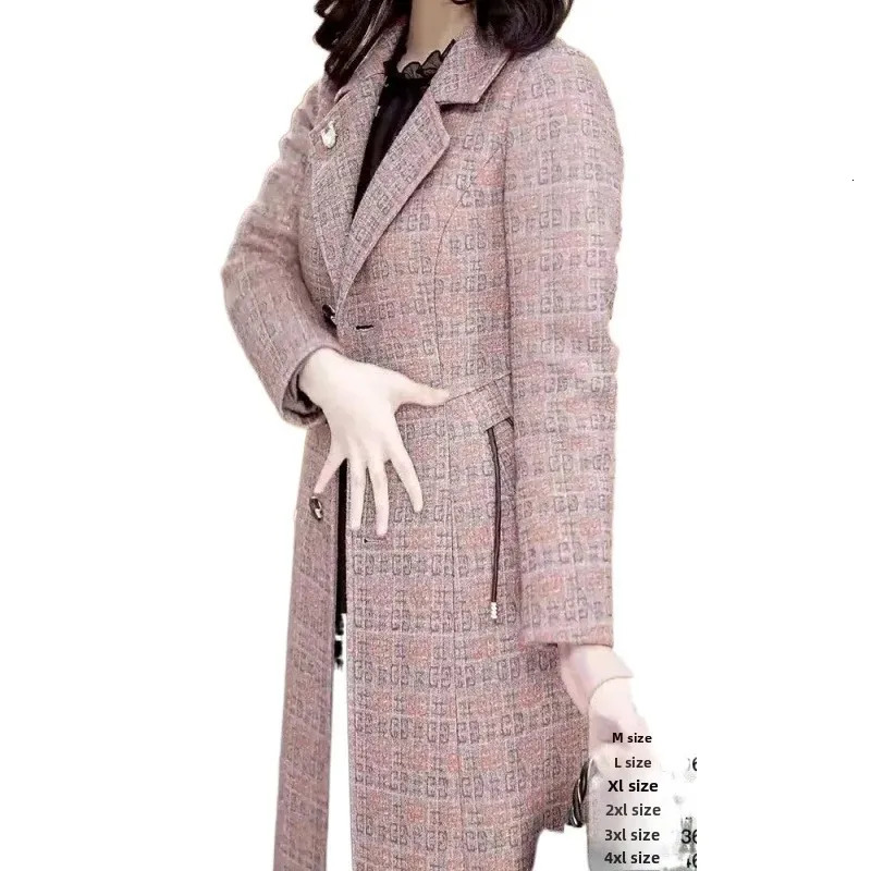 Elegant Slimming MiddleLength Woolen Jacket For Women Arrival 2024 AutumnWinter Fashionable Stylish AgeReducing Overcoat 241129