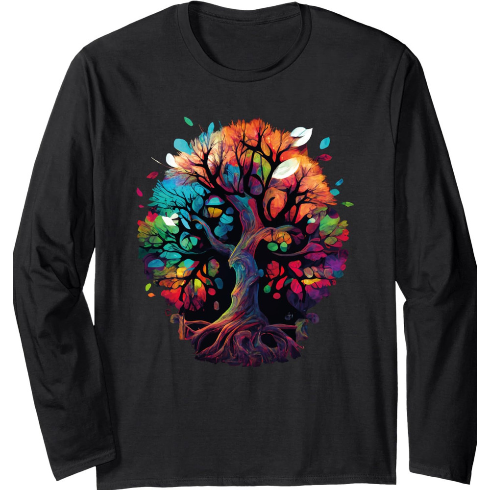 Long Sleeve Shirts for Men sweatshirt Moon Phases Tree of Life Tee Streetwear Casual tops clothes Fashionable and cool