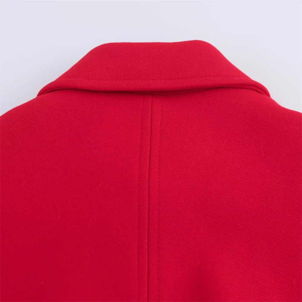 PB ZA red loose coat jacket with lapel pockets and button decoration for autumn winter womens half skirt 241129