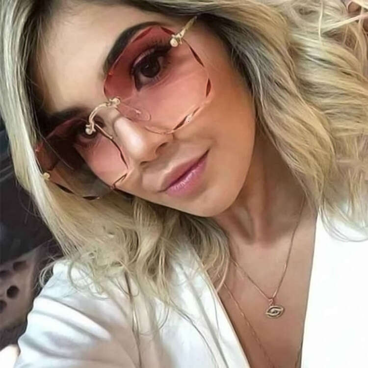 Square rimless ins trimmed large frame Sunglasses classic sunglasses trendy women