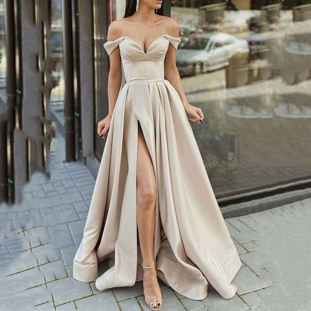 Spring European and American Women's Multi Color strapless V-neck backless Large Swing Dress with Split Sleeveless Skirt 2024 New Style Elegant C