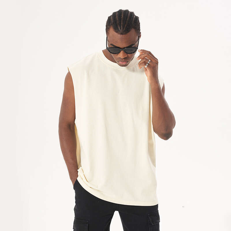 American High Street Fashion Brand Pure Cotton Edge Camisole Solid Color Neutral Loose Retro Sleeveless T-Shirt Vest