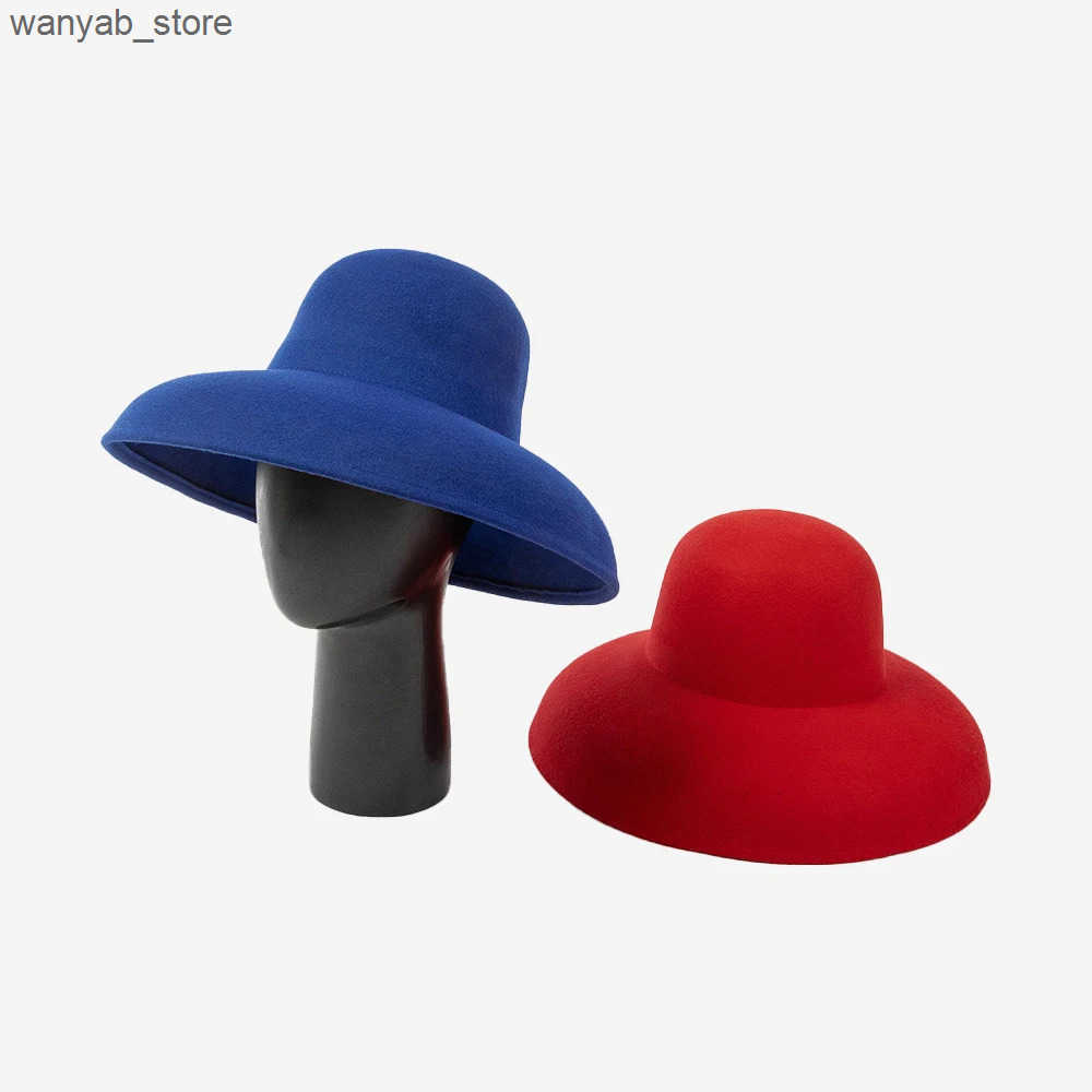 Wide Brim Hats Bucket Hats % Wool felt women vintage hat fashion hat wide brim hat L240910
