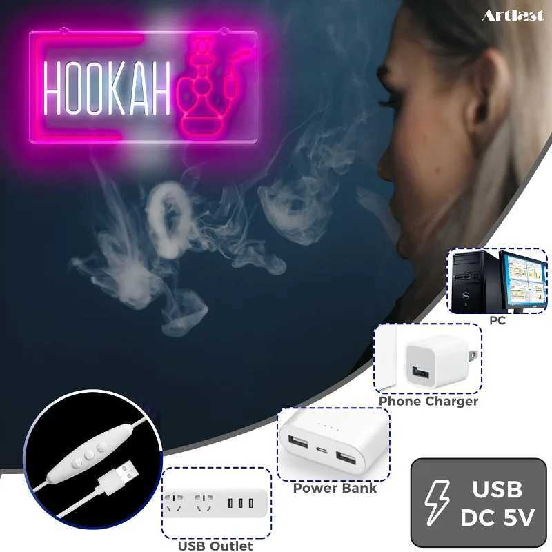Hookah Neon Sign LED Hookah Smoke Shop Hookah Wall Decor for Man Cave Bar Smoke Louge Business Open Light Party Decoration Z241130