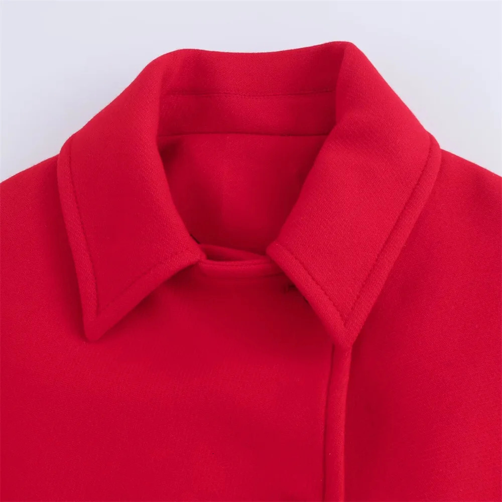 PB ZA red loose coat jacket with lapel pockets and button decoration for autumn winter womens half skirt 241129