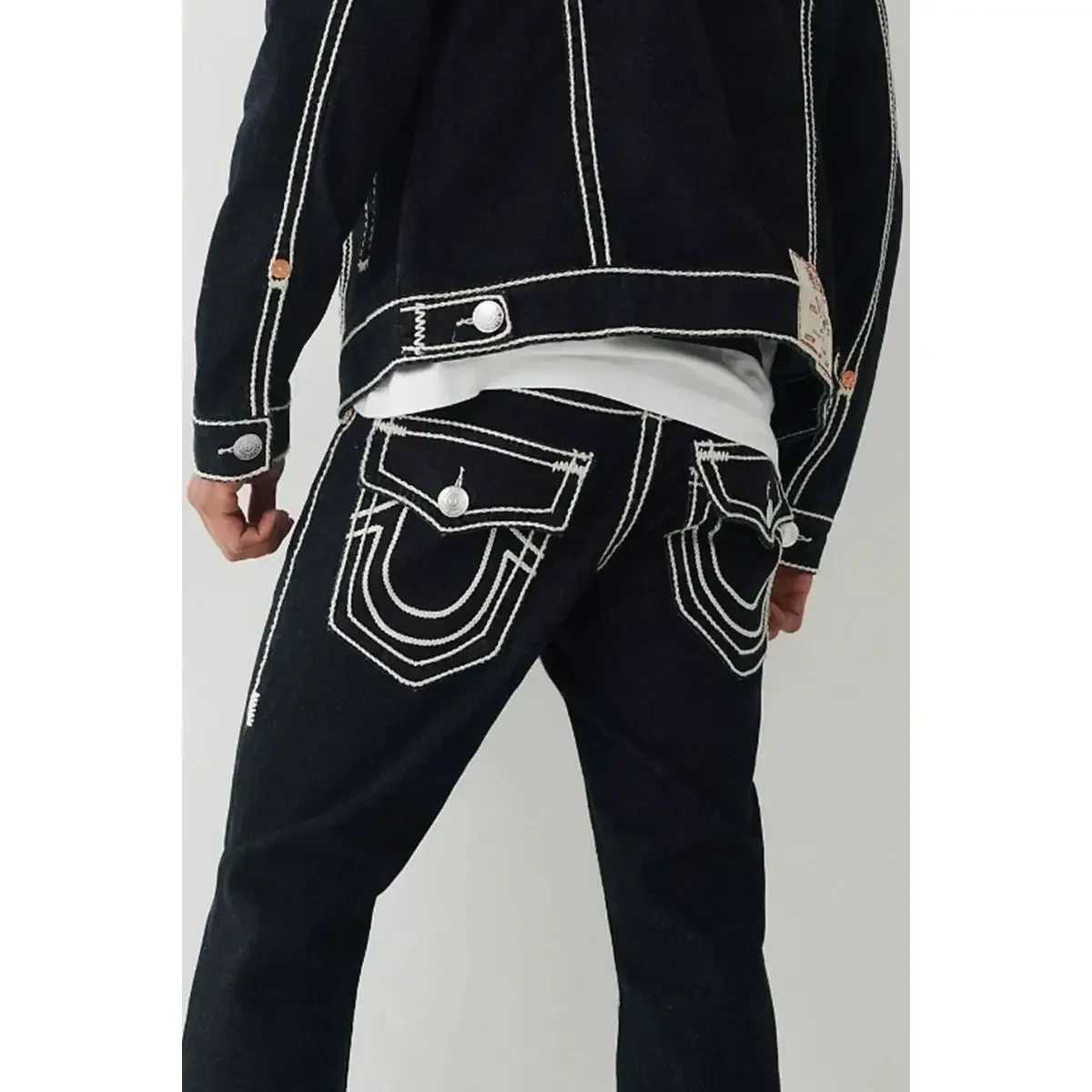 Women's Jeans Mens Fashion Jeans Work Pants High Striped Retro Hip Hop Embroidered Jeans Pocket Casual Straight Denim Trouser S-XXL H241130