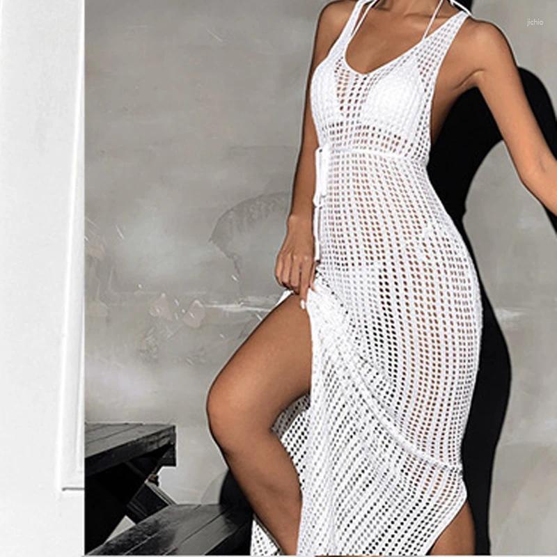 Beach Clothes Swimwears Womens Dress 2024 Hollow Out Backless Sexy Outing Cover-ups Holiday Summer Long Tunic