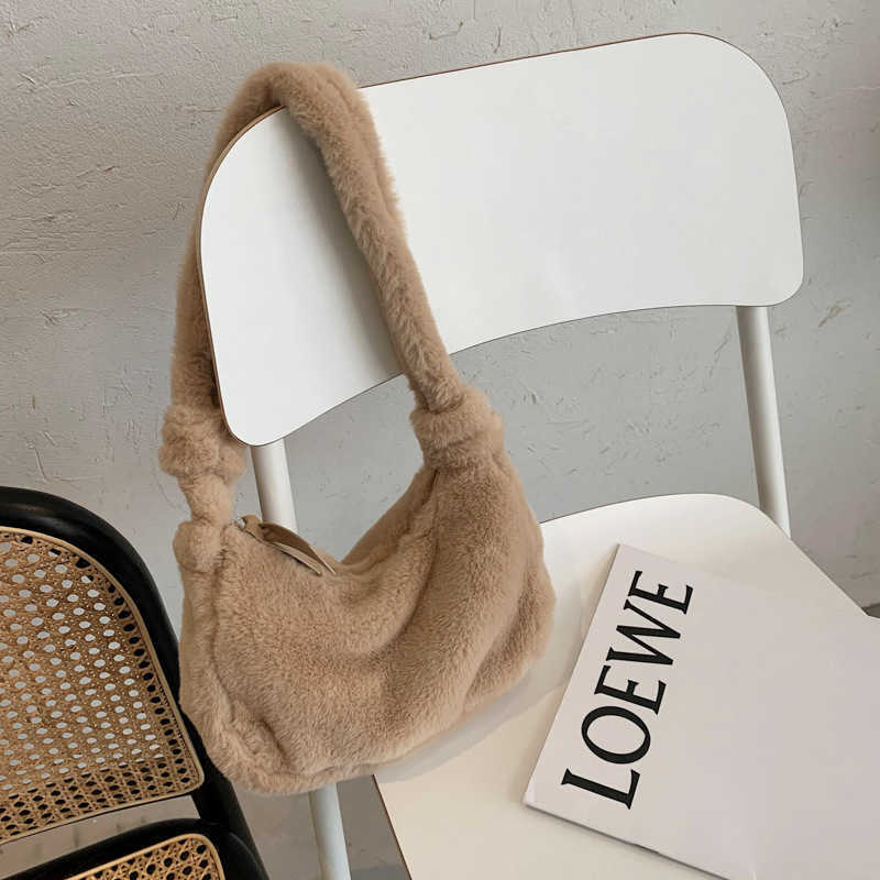 Korean Version Autumn Winter Totes Handbags Plush Solid Color Mini Designer Bag Leisure Fashion Underarm WoMens Bag Fashion Foreign Style Plush Handba