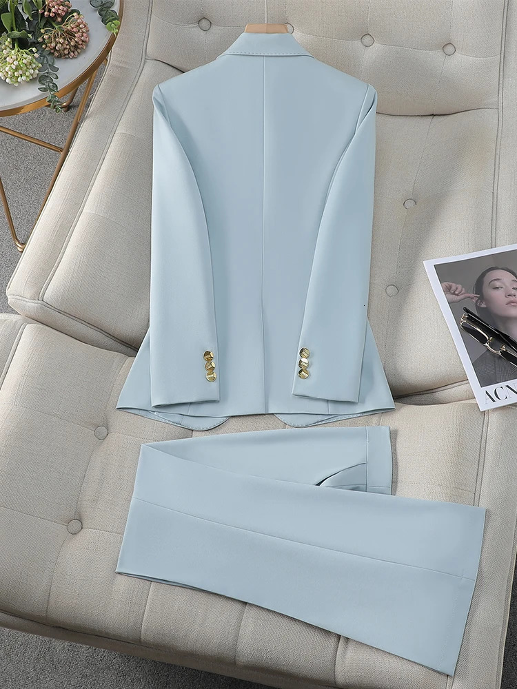 Ladies' 2-Piece Business Suit: Elegant Solid Jacket And Trouser Set In Blue, Red, Black, Or White B1