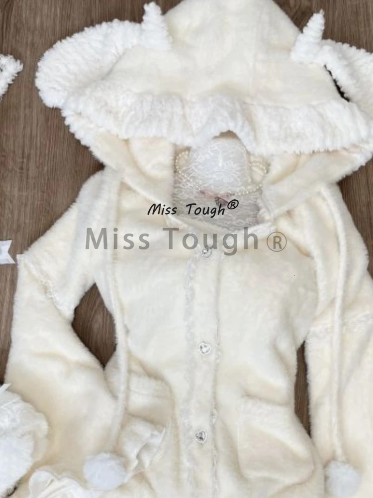 Winter Japanese Kawaii Solid 2piece Set Women n Sweet Long Sleeve Cute Hooded Coat Female High Waist Cake Skirt Suit 241129