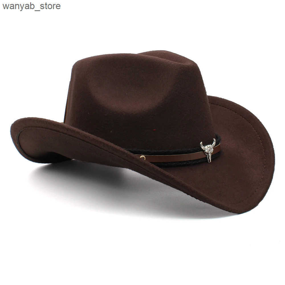 Wide Brim Hats Bucket 3 Sizes Parent-child Men Women Kids Children Woolen Western Cowboy Hat Sunhat Party Travel Outdoor Cap Classical Retro L240910 L