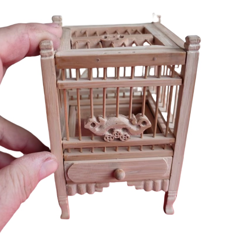 Handmade Wood Carved Cricket Cage - Artisanal Grasshopper Enclosure with Mortise & Tenon Construction