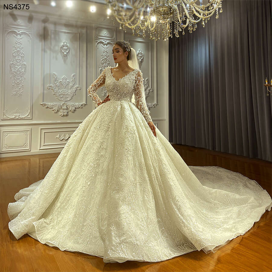 Custom V-Neck Princess Ball Gown Wedding Dress
