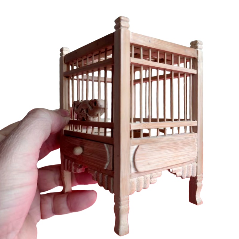 Handmade Wood Carved Cricket Cage - Artisanal Grasshopper Enclosure with Mortise & Tenon Construction
