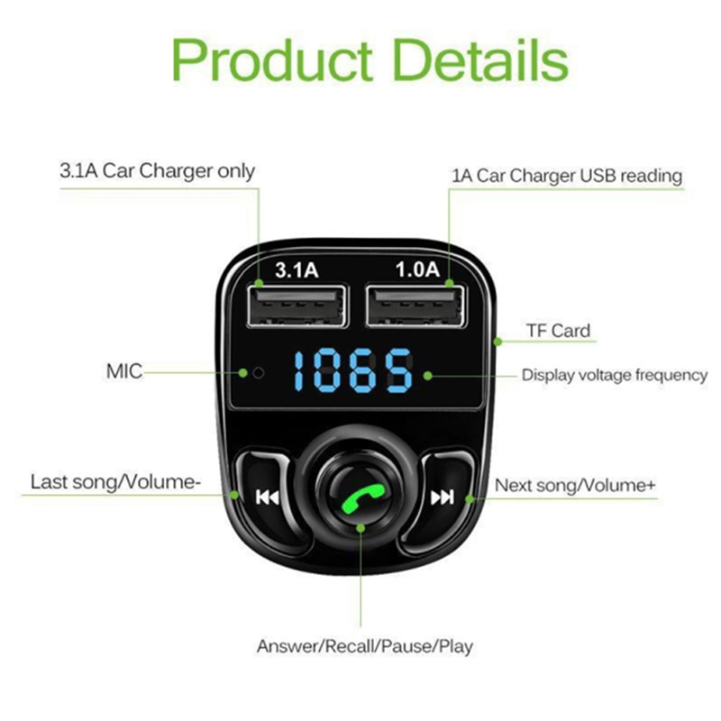X8 Car Dual USB Fast Charger FM Transmitter Bluetooth-compatible5.0 Handsfree Car Kit Audio Modulator MP3 Player Audio Receiver Sea Shipping
