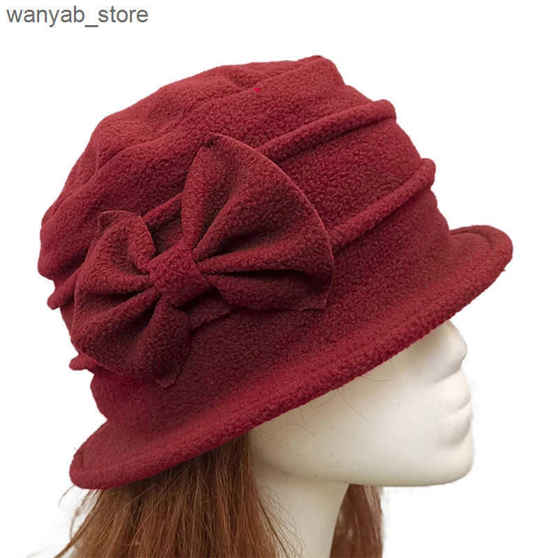 Wide Brim Hats Bucket Hats Womens Bell Beret Hat French Vintage Floral Fce Cloche Hat Classic Winter 1920s Bucket Hat L240910