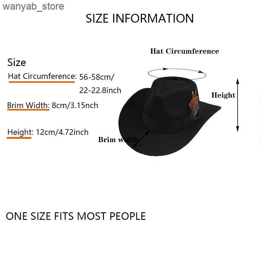 Wide Brim Hats Bucket Hats Fashion Men Woolen Blend Fedoras Hat with Feather Curved Brim Gentleman Cowboy Hats L240910