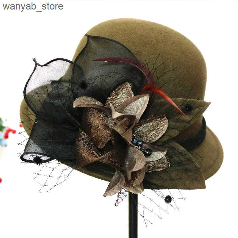 Wide Brim Hats Bucket Hats Autumn Winter Wool Women Elegant Church Hat Ball Ribbon Solid Color Ladies Jazz Cap New Female Bow Bowler Wedding Ceremony 