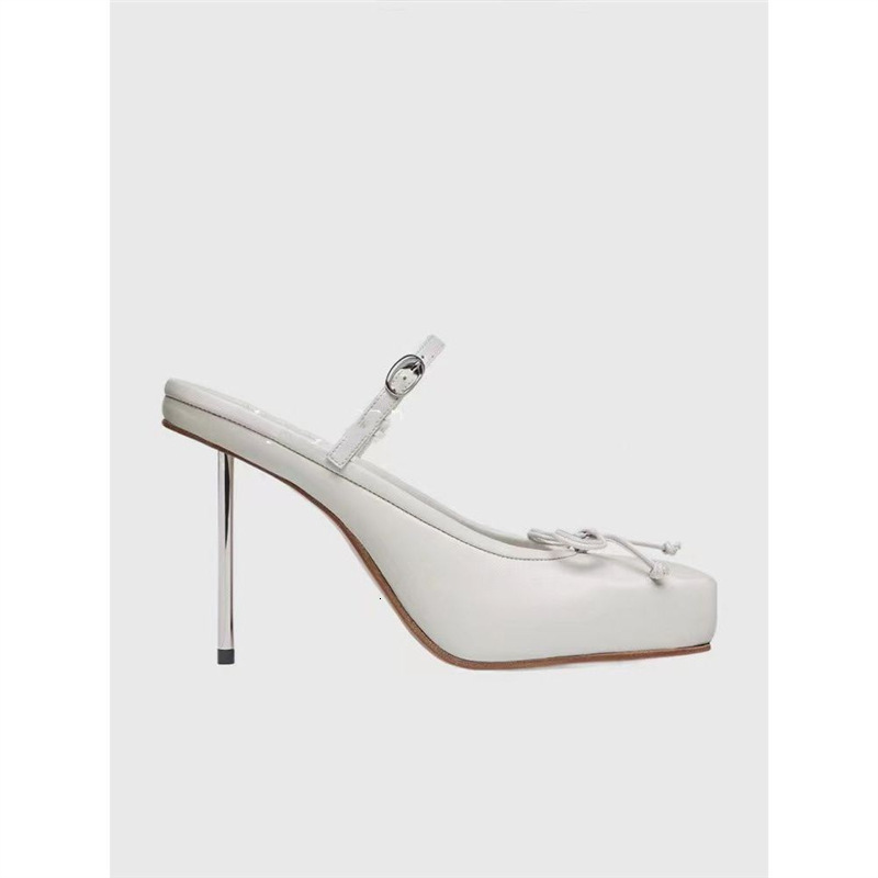 Kendou Liu Wen's 2024 Summer New Style Slippers Women's White Square Bow Ballet High Heels Sandals