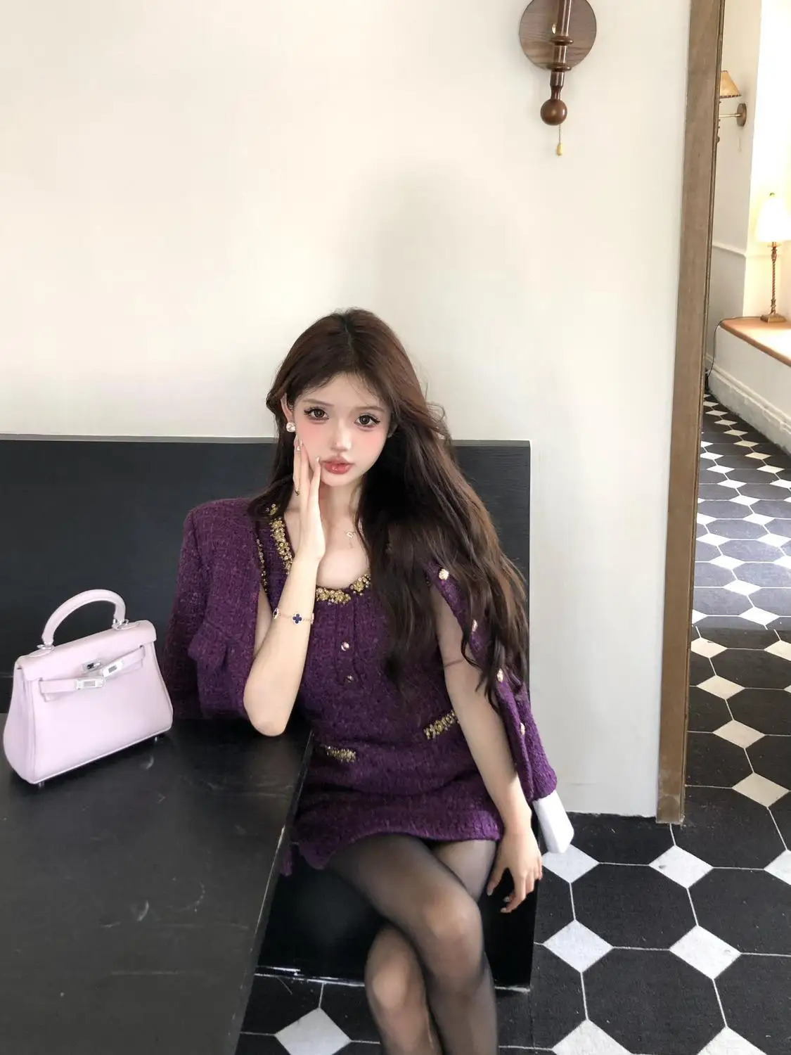 SpringAutumn French Style Sleeveless Slimming Short Dress Set Coat Korean Fashion Spicy Girl Two Piece Women Outfits 241129