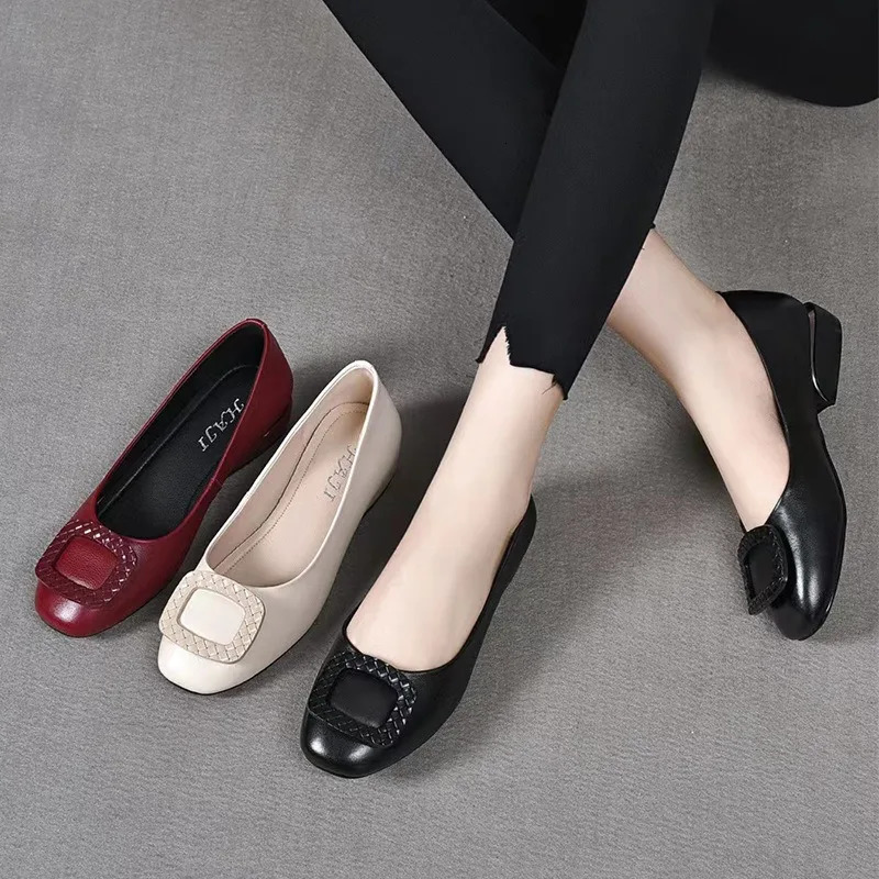 Soft Leather Single Shoes for Women Beef Tendon Sole Spring and Autumn Middle Aged Summer Mother 241126