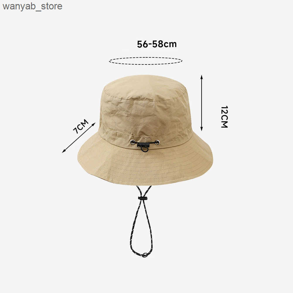 Wide Brim Hats Bucket New Quick-dry Foldable Drawstring Waterproof Women Men Cap Sunscreen Panama Sunhat Hiking Fishing Hat Fisherman Caps L240910