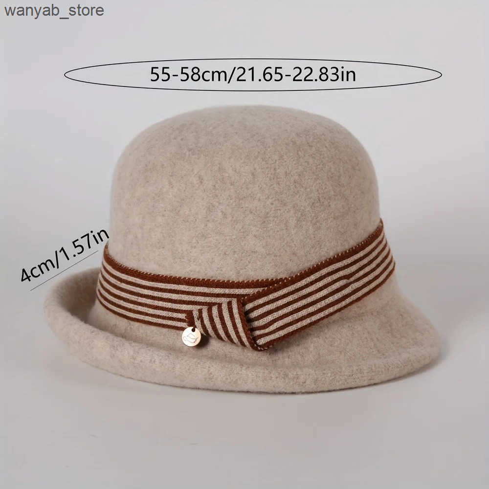 Wide Brim Hats Bucket Hats Autumn and winter hats new Korean version felt hat round top fashionable curled edge small top hat womens wool basin hat d 