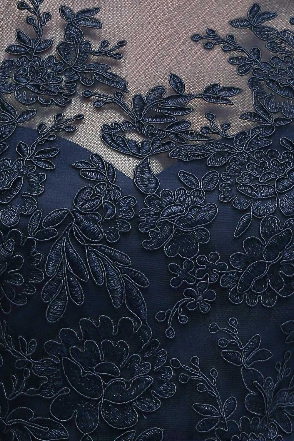 Runway Dresses Navy Blue Lace Long Evening Dresses Elegant Half Slve Appliques Tulle Formal Party Prom Gown Backless With Belt Robe De Soir Y240426