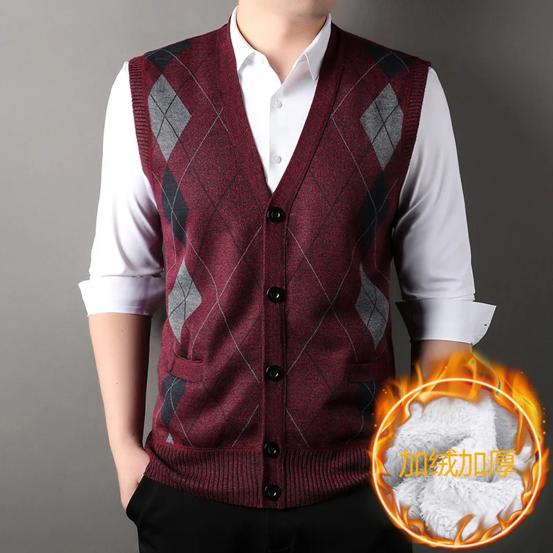 Mens Cardigan Sweater Vest with Autumn and Winter Warm Slim Knit Waistcoat for Men 241129
