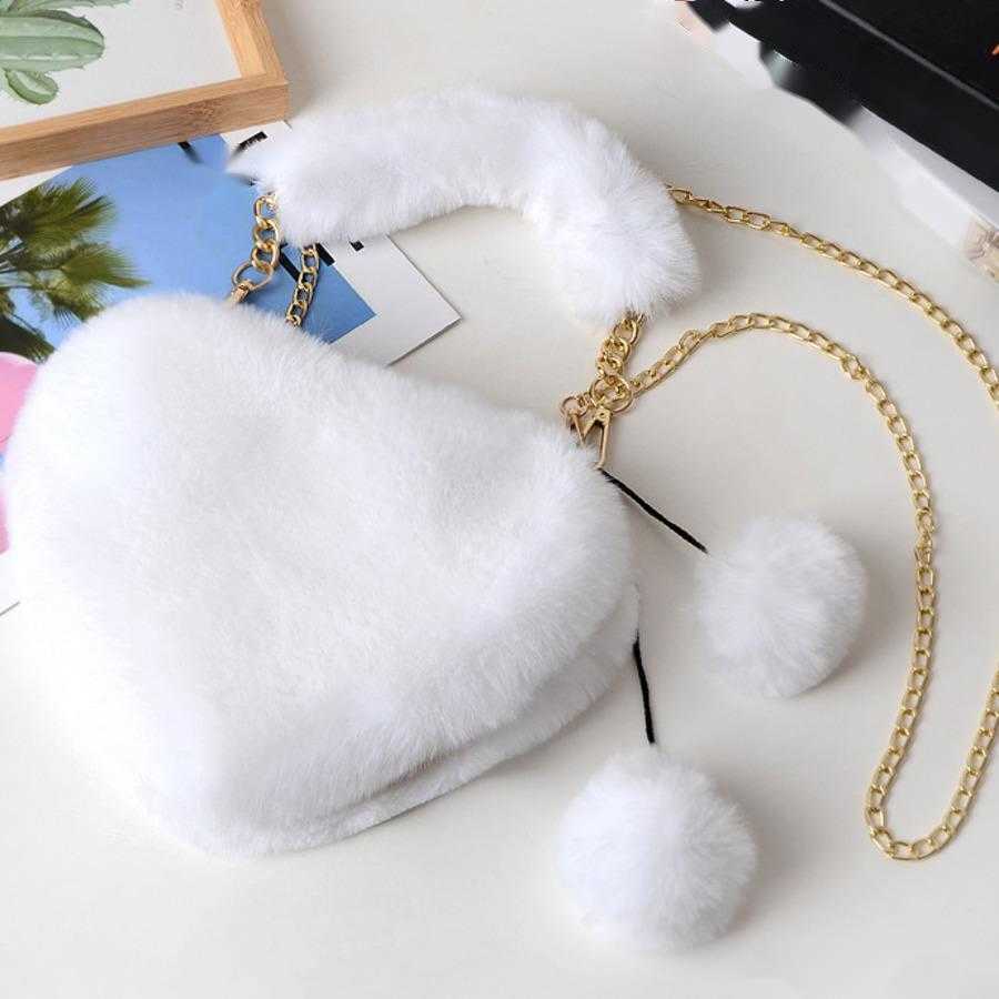 Fashion Plush Heart-shaped Designer Bag WoMens Handbag Diagonally Crossed Hand Tote Bag Peach Heart Fur Coin Purse 241104
